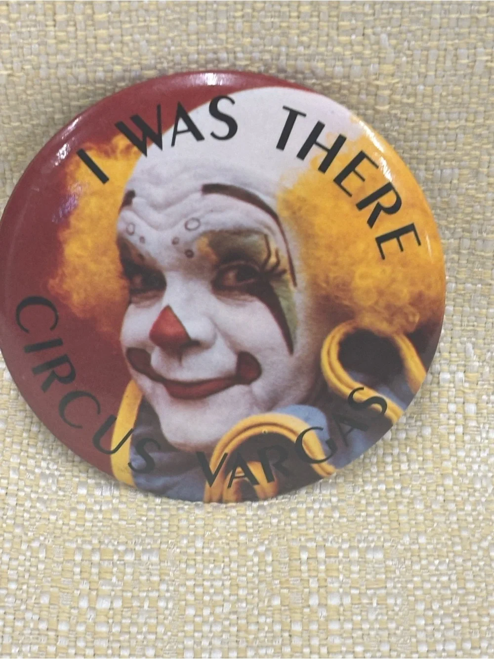 Circus Vargas Clown Collectible Button Pin - Yellow Red